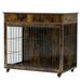 Royard Oaktree Dog Crate Furniture with Double Doors Furniture Style Pet Crate End Table with 2 Storage Drawers 31.7 Decorative Dog Kennel Cage on Wheels for Small Medium Dogs Rustic Brown