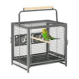 19 Travel Bird Cage with Handle Portable Parrot Carrier with Wooden Perch Modern Birdcages with Stainless Steel Bowls & Slide-out Tray for Cockatiels Conures African Greys Parakeets Black