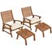 Outsunny 2 Patio Chairs w/ Ottomans & Cushions Acacia Wood White