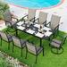 Patio Dining Set for 6 Rectangular Expandable Black Metal Table with 6 Padded Textilene Fabric Chairs Outdoor Furniture Set for Garden Poolside Backyard Porch