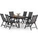 & William Outdoor Patio 7 Pieces Dining Set with 6 PE Rattan Chairs and 1 Rectangle Expandable Metal Table Modern Outdoor Furniture with Seat Cushions for Poolside Porch Patio Bal