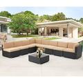 7 Piece Patio PE Rattan Wicker Sofa Set Outdoor Sectional Conversation Furniture Chair Set with Cushions and Table Black