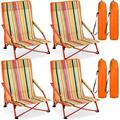 4 Pcs Low Seat Beach Chairs Folding Portable Beach Chair Backpack Camping Chair High Back Reclining Beach Chair with Carry Bag Lightweight for Outdoor Beach Camping Lawn (Red)