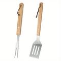 2pcs Barbecue Set Grill Tools Set Outdoor Barbecue Kit Barbecue Grill Tool Set With Wooden Handle Barbecue Spatula BBQ Meat Forks BBQ Forks BBQ Accessories For Outdoor Camping Kitchen Supplic
