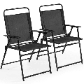 Yaheetech Patio Texteline Foldable Dining Chairs with Backrest Set of 2 Black