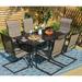 durable 5 Piece Metal Patio Armrest Dining Rocker Chairs and Larger Square Table Set 37 Square Bistro Metal Steel Slat Table and 4 C Spring Motion Textilene Metal Rocker Chairs