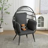 Outdoor Wicker Weave Egg Chair with Soft Padded Cushions Waist Pillow and Headrest Oversized Indoor Lounger Egg Chair for Living Room Patio Garden Balcony Backyard 350lbs Capacity Gray
