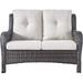 Outdoor Patio Wicker Furniture Sets - Outside Rattan Sectional Conversation Set 1 Sofa with 2 Ottomans(3PC Mixed Grey/Blue)