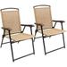 Patio Folding Chair Deck Sling Chair Camping Garden Pool Beach Using Chairs Space Saving Set of 2 (Beige)