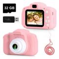 Kids Camera Toy Camera for 3-10 Years Birthday Gift Kids Digital Camera with HD Video Portable Kids Camera with 32GB SD Card (Pink)