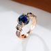 Retro Simple September Birthstone Sapphire Blue Round Zircon Finger Ring Gift For Women Girls 18K Gold Plated Jewelry