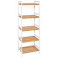 Jaxnfuro Bamboo Shelf - 5 Tier Utility Shelf Bamboo Shelving Unit Multipurpose Tall Bamboo Rack Display Shelf Unit for Home Office Bathroom Kitchen Living Room