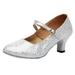 iOPQO Women s Middle Heels Mid-High Heels Glitter Dance Shoes Women Ballroom Latin Tango Rumba Dance Shoes Adult Mid Heel Modern Dance White 41