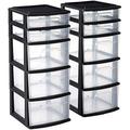 SPBOOMlife Plastic 5 Clear Drawer Medium Home Organization Container Tower with 3 Large Drawers and 2 Small Drawers Black Frame