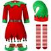 Girl Outfits 4Pcs Boys Christmas Set Belt Santa s Helper Dress Xmas Outfit With Hat Shoes Christmas Xmas Party Baby Boy s Clothing Red 2 Years-3 Years