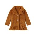 Suanret Kids Girls Plush Jacket Long Sleeve Turn-down Collar Button Closure Coat Winter Warm Jacket Brown 6 Years