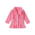 Suanret Kids Girls Plush Jacket Long Sleeve Turn-down Collar Button Closure Coat Winter Warm Jacket Pink 6 Years