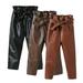 Esaierr Kids Toddlers Girls Leather Leggings Pants Baby Warm Elastic Trousers Stretch Leggings Thick Pencil Pants Fall Winter Leather Pants with Belt for 1-7 Years