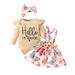 ZCFZJW Hello I m New Here Toddler Baby Boys Girls 3 Piece Outfits Ruffle Long Sleeve Ribbed Rompers with Floral Bowknot Strap Skirt and Headbands Cute Infant Clothes Set White 9M