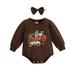 wybzd Infant s Bow Headband + Long Sleeve Turkey/Letter Print Jumpsuit Combo