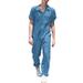 snowsong Mens Jumpsuit Lounge Set Men Spring And Summer Lightweight Jumpsuit Comfortable Lapel Solid Jumpsuit Casual Plus Size Short Sleeve Jumpsuit One Piece Jumpsuit Blue XXL