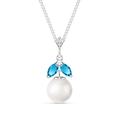 Pearl & Blue Topaz Snowdrop Pendant Necklace in 9ct White Gold