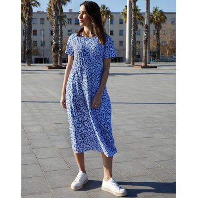 Threadbare Women's Blue Floral Jersey Midi Smock Dress with Pockets