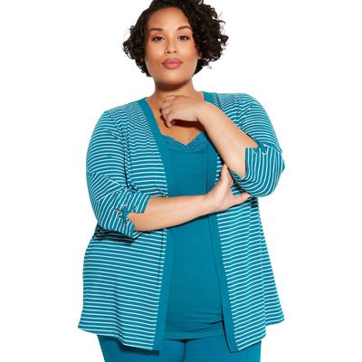 Plus Size Women's Suprema Striped Cardigan With Sleeve Detail by Catherines in Deep Lagoon Stripe (Size 2X)