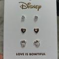 Disney Jewelry | Disney 14 Karat Gold Plated, Set Of Three Pair Of Earrings, Studs, New | Color: Silver | Size: Os