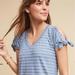 Anthropologie Tops | Left Of Center | Anthropologie Blue Striped Knot Twist Short Sleeve Top | Color: Blue/White | Size: Xxs