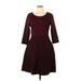 Nina Leonard Casual Dress - A-Line Scoop Neck 3/4 sleeves: Burgundy Dresses - New - Women's Size Large