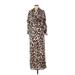 Buddy Love Casual Dress - Shirtdress Collared 3/4 sleeves: Brown Leopard Print Dresses - Women's Size Medium