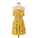 Express Cocktail Dress - Mini Strapless Sleeveless: Yellow Print Dresses - Women's Size Medium