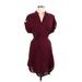 Shein Casual Dress - A-Line V Neck Short sleeves: Burgundy Solid Dresses - Women's Size Medium