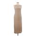 Woman Casual Dress - Midi High Neck Strapless: Tan Solid Dresses - Women's Size Small