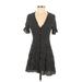 Zara Casual Dress - Mini Plunge Short sleeves: Black Print Dresses - Women's Size X-Small