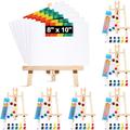 Yeaqee 30 Pcs Acrylic Painting Set with 6 Wooden Easel 6 Pcs of 3 ml Acrylic Paint 6 Canvas Panels 6 Palette 6 Packs of 60 Brushes, Acrylic Painting Supplies Kit for Kids Students Artists and Beginner