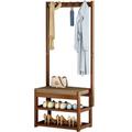 Baannaww Heavy Duty Hall Tree with Bench, Coat Rack Stand with 5 Hooks and 2-Tier Shoe Rack, FreeStanding Wooden Shoe and Coat Rack with Shelf and Hooks for Hallway, Easy to Assemble