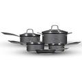 Hairy Bikers CKW2103 5 Piece Set with Lids, 16cm, 18cm and 20cm Saucepans, 28cm Frying Pan and 24cm Casserole Pot, Non Stick Coating with Riveted Secure Handles, Aluminium