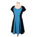 New York & Company Casual Dress - Fit & Flare: Blue Color Block Dresses - Women's Size Medium