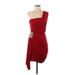 ABS Evening by Allen Schwartz Cocktail Dress - Mini One Shoulder Sleeveless: Red Print Dresses - Women's Size 4