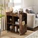 Side Table with Storage, 27" Tall End Table with Rolling Wheels for Living Room, Wood Side Tables Bedroom -Grey
