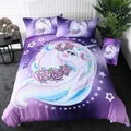 Unicorn Duvet Cover Set Purple Aqua Unicorn Bedding Set Full Size Rose Unicorn Flower Dreamy Cartoon