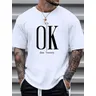 T-shirt da uomo con stampa OK in cotone 100 vestibilità ampia estiva da uomo