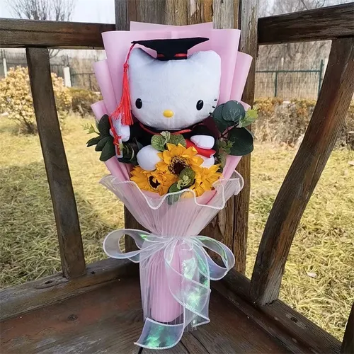 Hallo Kitty Abschluss Plüsch Bouquet Spielzeug mit Sonnenblume Geschenk Stofftiere Spielzeug Student