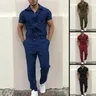 Men Outfit Set 2024 Men's Fashion Short Sleeve Pocket Zip Zip Jumpsuit Overalls Overalls Overalls