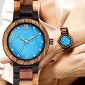 Unique Sapphire Blue Face Wooden Watches Handmade Full Wooden Band Quartz Watch Women's Watches