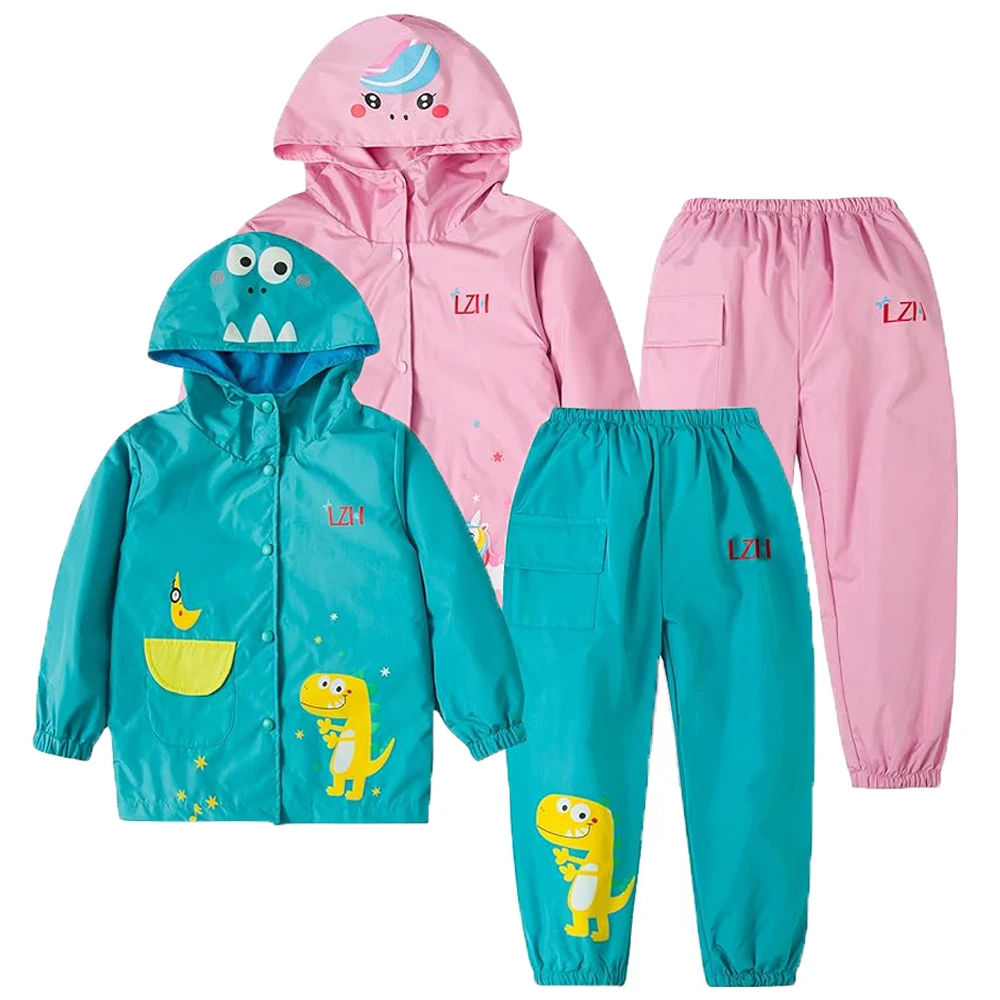 Vêtements imperméables licorne de printemps, tenues à manches longues pour garçons et filles, ensemble manteau à capuche + pantalon, imperméable, vêtements pour enfants de 2 4 6 ans