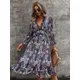 Sexy V Neck Floral Dress Ladies 2022 New Butterfly Sleeve High Waist Casual Print Dresses For Women