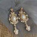 Mode rétro Cour baroque perles boucles d'oreilles femmes élégant or Lady Party Jewelry